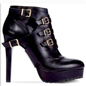 Bcbgeneration Ankle Boots 7.5 Black Leather Lug Sole Steampunk Platform Heels